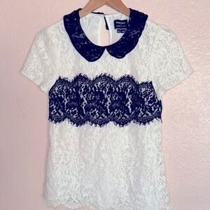Peter Som Women’s Size 6 Black and White Lace and Sequin Collar Feminine Blouse
